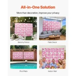 3D Flower Wall Panel, 12 PCS 15 X 15 In. Artificial Floral Wall Background Mesh Backing Mat, Easy Installation -Vevor pink vevor garden fencing pjsrzzwq12pcuty5vv0 44 1000