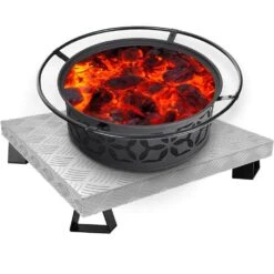 Fire Pit Heat Shield 26 X 26 In. High Temp Carbon Steel Fire Pit Heat Deflector For Grass Lawn Guard Fire Pit Pad,Square