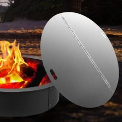 Fire Pit Lid Round 40 In. Foldable Fire Pit Ring Snuff Cover 430 Stainless Steel Fire Pit Spark Screen Cover -Vevor silver vevor fire pit covers and accessories gzzdsrshpgz40yc01v0 31 1000