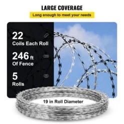 Razor Wire 246 Ft. Galvanized Barbed Wire Razor Ribbon Barbed Wire 5 Coils 49 Ft. Per Roll Garden Fence 13 Razor Wire 246 Ft. Galvanized Barbed Wire Razor Ribbon Barbed Wire 5 Coils 49 Ft. Per Roll Garden Fence -Vevor silver vevor garden fencing 5pcs15mjssw000001v0 1f 1000