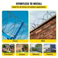Razor Wire 246 Ft. Galvanized Barbed Wire Razor Ribbon Barbed Wire 5 Coils 49 Ft. Per Roll Garden Fence 15 Razor Wire 246 Ft. Galvanized Barbed Wire Razor Ribbon Barbed Wire 5 Coils 49 Ft. Per Roll Garden Fence -Vevor silver vevor garden fencing 5pcs15mjssw000001v0 fa 1000