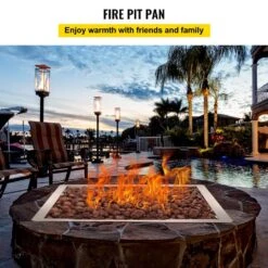 Square Fire Pit Burner Kit 36 In. Stainless Steel Gas Fire Pan 300 K BTU Drop In Fire Pit Pan With 1 Pack Volcanic Rock -Vevor silver vevor gas fire pits fxskhpq3636inkbq4v0 c3 1000