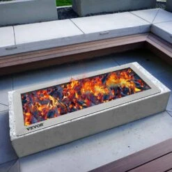 25.5 In. X 10 In. Drop In Fire Pit Pan 90 K BTU Stainless Steel Rectangular Built-in Fire Pit Pan With H-Burner -Vevor silver vevor gas fire pits skhp24x8x20000001v0 31 1000