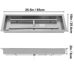 25.5 In. X 10 In. Drop In Fire Pit Pan 90 K BTU Stainless Steel Rectangular Built-in Fire Pit Pan With H-Burner -Vevor silver vevor gas fire pits skhp24x8x20000001v0 76 1000