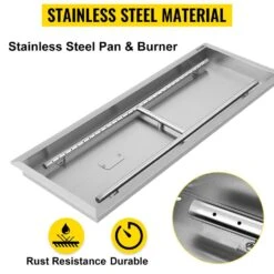 32.5 X 12.5 In. Stainless Steel Rectangular Fire Pit Pan And Burner 90 K BTU Built-in Fire Pit Pan With H-Burner 12 32.5 X 12.5 In. Stainless Steel Rectangular Fire Pit Pan And Burner 90 K BTU Built-in Fire Pit Pan With H-Burner -Vevor silver vevor gas fire pits skhp32 5x12 5x201v0 4f 1000