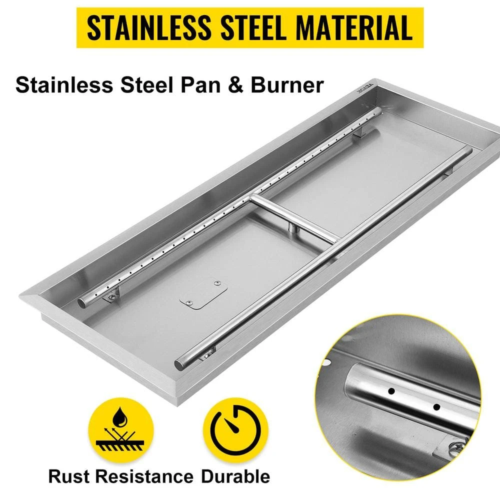 32.5 X 12.5 In. Stainless Steel Rectangular Fire Pit Pan And Burner 90 K BTU Built-in Fire Pit Pan With H-Burner 5 32.5 X 12.5 In. Stainless Steel Rectangular Fire Pit Pan And Burner 90 K BTU Built-in Fire Pit Pan With H-Burner - Image 3