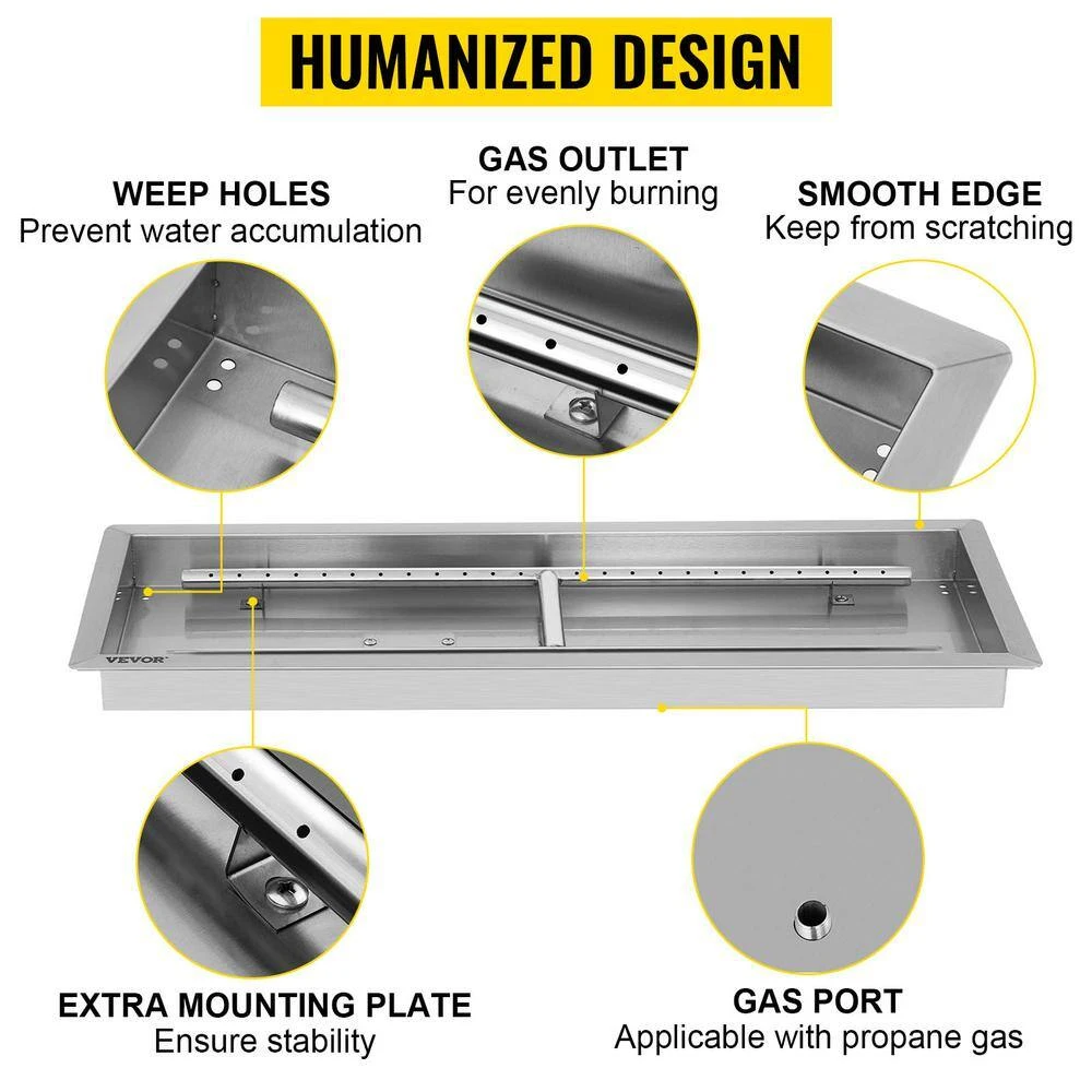 Fire Pit Pan 37.5 X 14 In. Stainless Steel Rectangular Fire Pit Pan And Burner 150 K BTU Built-in Fire Pit Pan 4 Fire Pit Pan 37.5 X 14 In. Stainless Steel Rectangular Fire Pit Pan And Burner 150 K BTU Built-in Fire Pit Pan - Image 2