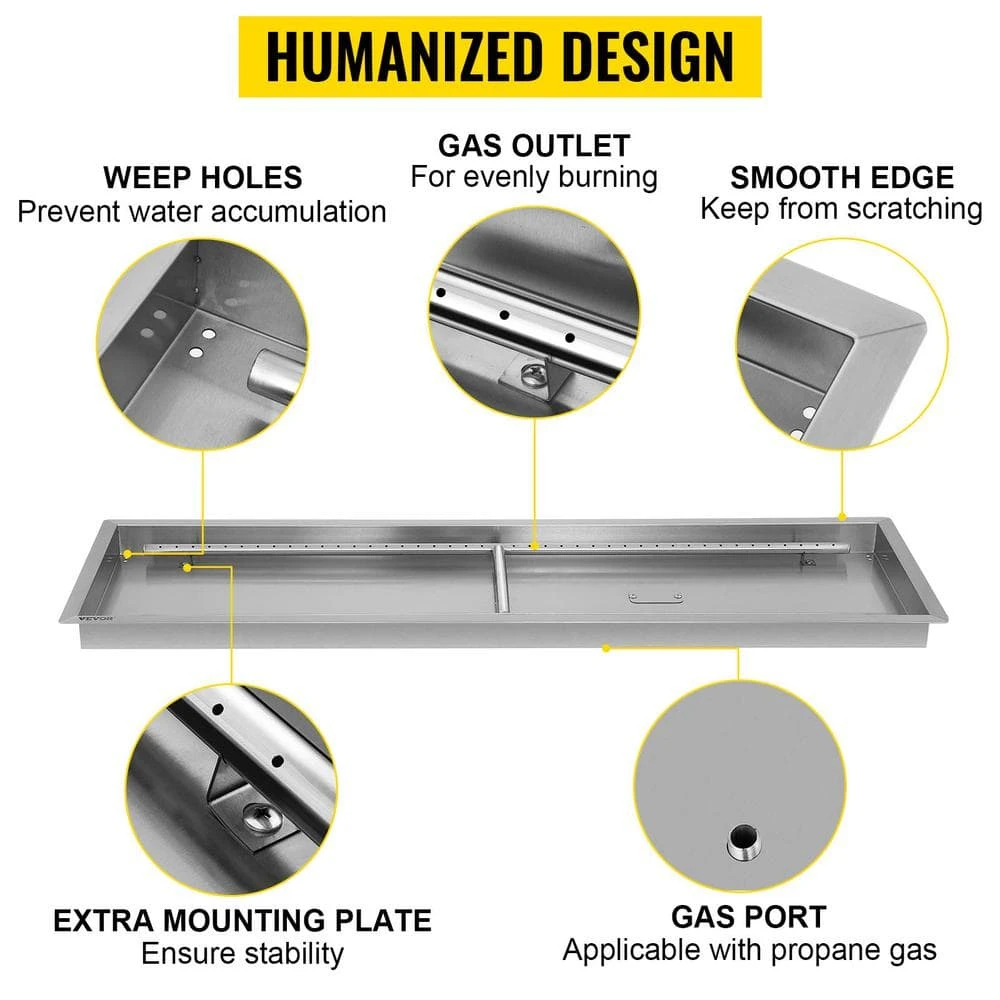 Stainless Steel Linear Trough Fire Pit Pan And Burner 49 X 16 In. Fire Pit Pan 185 K BTU Built-in Fire Pit Burner Pan 4 Stainless Steel Linear Trough Fire Pit Pan And Burner 49 X 16 In. Fire Pit Pan 185 K BTU Built-in Fire Pit Burner Pan - Image 2