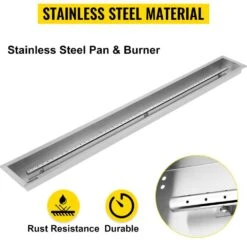 Fire Pit Pan 61 X 8 In. Stainless Steel Linear Trough Fire Pit Pan And Burner 110 K BTU Built-in Fire Pit Burner Pan -Vevor silver vevor gas fire pits skhp60x6x20000001v0 4f 1000