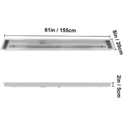 Fire Pit Pan 61 X 8 In. Stainless Steel Linear Trough Fire Pit Pan And Burner 110 K BTU Built-in Fire Pit Burner Pan -Vevor silver vevor gas fire pits skhp60x6x20000001v0 76 1000