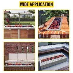 Fire Pit Pan 61 X 8 In. Stainless Steel Linear Trough Fire Pit Pan And Burner 110 K BTU Built-in Fire Pit Burner Pan -Vevor silver vevor gas fire pits skhp60x6x20000001v0 fa 1000