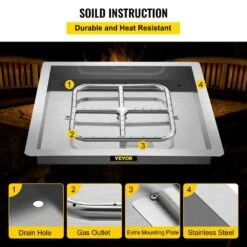Drop In Fire Pit Pan 18 In. Square Fire Pit Burner 90 K BTU Stainless Steel Gas Fire Pan With 1 Pack Volcanic Rock -Vevor silver vevor gas fire pits skhpfxq1818in5zx4v0 44 1000