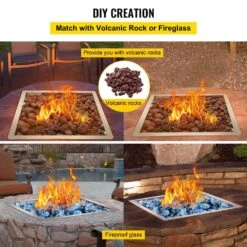 Drop In Fire Pit Pan 18 In. Square Fire Pit Burner 90 K BTU Stainless Steel Gas Fire Pan With 1 Pack Volcanic Rock -Vevor silver vevor gas fire pits skhpfxq1818in5zx4v0 fa 1000