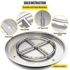 Drop In Fire Pit Pan 19 In. Round Fire Pit Burner 90 K BTU Stainless Steel Gas Fire Pan For Keeping Warm -Vevor silver vevor gas fire pits yxskhpqrs19in2u0gv0 44 1000