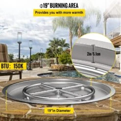 Drop In Fire Pit Pan 19 In. Round Fire Pit Burner 90 K BTU Stainless Steel Gas Fire Pan For Keeping Warm -Vevor silver vevor gas fire pits yxskhpqrs19in2u0gv0 4f 1000