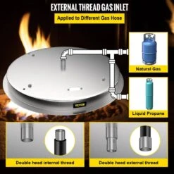 Round Fire Pit Burner 25 In. Drop In Fire Pit Pan 150 K BTU Stainless Steel Gas Fire Pan For Keeping Warm With Family -Vevor silver vevor gas fire pits yxskhpqrs25ineepiv0 1f 1000