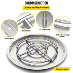 Round Fire Pit Burner 25 In. Drop In Fire Pit Pan 150 K BTU Stainless Steel Gas Fire Pan For Keeping Warm With Family -Vevor silver vevor gas fire pits yxskhpqrs25ineepiv0 44 1000