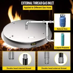 Drop In Fire Pit Pan 31 In. Round Fire Pit Burner 300 K BTU Stainless Steel Gas Fire Pan For Keeping Warm -Vevor silver vevor gas fire pits yxskhpqrs31in0efev0 1f 1000