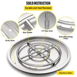 Drop In Fire Pit Pan 31 In. Round Fire Pit Burner 300 K BTU Stainless Steel Gas Fire Pan For Keeping Warm -Vevor silver vevor gas fire pits yxskhpqrs31in0efev0 44 1000