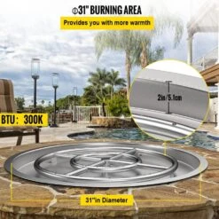 Drop In Fire Pit Pan 31 In. Round Fire Pit Burner 300 K BTU Stainless Steel Gas Fire Pan For Keeping Warm -Vevor silver vevor gas fire pits yxskhpqrs31in0efev0 4f 1000