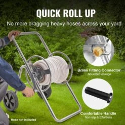 Hose Reel Cart Hold Up To 175 Ft. Of 5/8 In. Hose (Hose Not Included), Garden Water Hose Carts Mobile Tools With Wheels -Vevor silver vevor hose reels sgjpc2gg175fiffbuv0 1f 1000