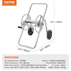 Hose Reel Cart Hold Up To 175 Ft. Of 5/8 In. Hose (Hose Not Included), Garden Water Hose Carts Mobile Tools With Wheels -Vevor silver vevor hose reels sgjpc2gg175fiffbuv0 76 1000