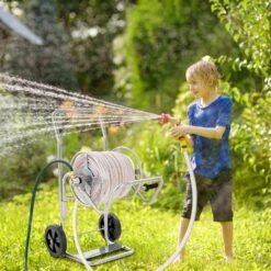 Hose Reel Cart, Hold Up To 200 Ft. Of 5/8 In. Hose (Hose Not Included) Garden Water Hose Carts Mobile Tools With Wheels -Vevor silver vevor hose reels sgjpc2gg200fe39lav0 31 1000