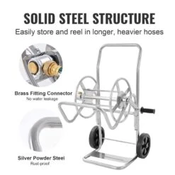 Hose Reel Cart, Hold Up To 200 Ft. Of 5/8 In. Hose (Hose Not Included) Garden Water Hose Carts Mobile Tools With Wheels -Vevor silver vevor hose reels sgjpc2gg200fe39lav0 4f 1000