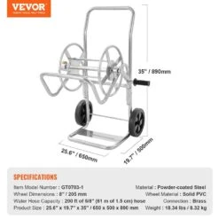 Hose Reel Cart, Hold Up To 200 Ft. Of 5/8 In. Hose (Hose Not Included) Garden Water Hose Carts Mobile Tools With Wheels -Vevor silver vevor hose reels sgjpc2gg200fe39lav0 76 1000