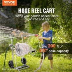 Hose Reel Cart, Hold Up To 200 Ft. Of 5/8 In. Hose (Hose Not Included) Garden Water Hose Carts Mobile Tools With Wheels -Vevor silver vevor hose reels sgjpc2gg200fe39lav0 c3 1000