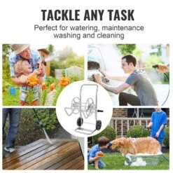 Hose Reel Cart, Hold Up To 200 Ft. Of 5/8 In. Hose (Hose Not Included) Garden Water Hose Carts Mobile Tools With Wheels -Vevor silver vevor hose reels sgjpc2gg200fe39lav0 fa 1000