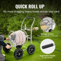 Hose Reel Cart Hold Up To 250 Ft. Of 5/8 In. Hose, Garden Water Hose Carts Mobile Tools With 4 Wheels -Vevor silver vevor hose reels sgjpc4gg250f34jv2v0 1f 1000