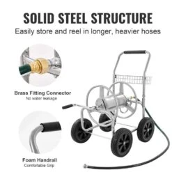 Hose Reel Cart Hold Up To 250 Ft. Of 5/8 In. Hose, Garden Water Hose Carts Mobile Tools With 4 Wheels -Vevor silver vevor hose reels sgjpc4gg250f34jv2v0 4f 1000