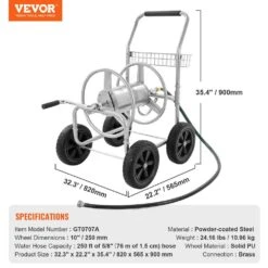 Hose Reel Cart Hold Up To 250 Ft. Of 5/8 In. Hose, Garden Water Hose Carts Mobile Tools With 4 Wheels -Vevor silver vevor hose reels sgjpc4gg250f34jv2v0 76 1000
