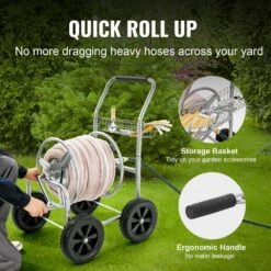Hose Reel Cart Hold Up To 300 Ft. Of 5/8 In. Hose, Garden Water Hose Carts Mobile Tools With 4 Wheels -Vevor silver vevor hose reels sgjpc4gg300falxr0v0 1f 1000