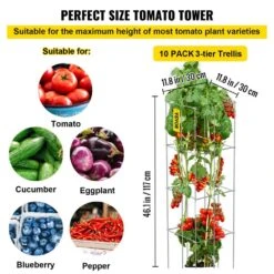 11.8 In. X 11.8 In. X 46.1 In. Tomato Cage Square Plant Support Cages Silver Steel Tomato Towers For Vegetables (5-Pack) -Vevor silver vevor tomato cages fxkzdfqzz1246265ov0 4f 1000