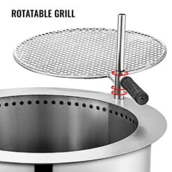16.9 In. Dia X 15.5 In. H Stainless Steel Smokeless Fire Pit Bonfire Patio Fire Pit With Detachable Grill For Outdoor -Vevor silver vevor wood burning fire pits skhp22x22x1600001v0 1f 1000