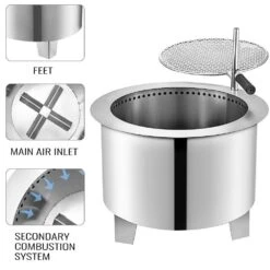 16.9 In. Dia X 15.5 In. H Stainless Steel Smokeless Fire Pit Bonfire Patio Fire Pit With Detachable Grill For Outdoor -Vevor silver vevor wood burning fire pits skhp22x22x1600001v0 44 1000
