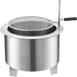 16.9 In. Dia X 15.5 In. H Stainless Steel Smokeless Fire Pit Bonfire Patio Fire Pit With Detachable Grill For Outdoor