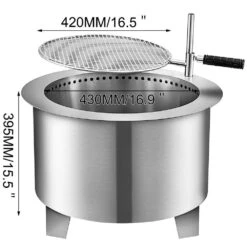 16.9 In. Dia X 15.5 In. H Stainless Steel Smokeless Fire Pit Bonfire Patio Fire Pit With Detachable Grill For Outdoor -Vevor silver vevor wood burning fire pits skhp22x22x1600001v0 76 1000