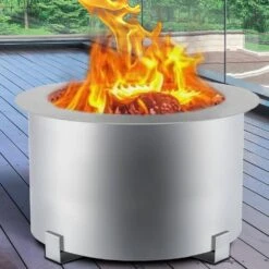 Smokeless Fire Pit 21.5 In. Outer Diameter Stove Bonfire Stainless Steel Smokeless Fire Bowl For Picnic Camping Parties -Vevor silver vevor wood burning fire pits ytsyxbxgh21 5jla4v0 31 1000