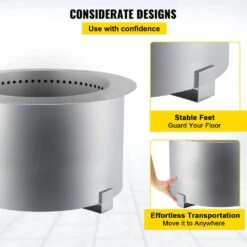 Smokeless Fire Pit 21.5 In. Outer Diameter Stove Bonfire Stainless Steel Smokeless Fire Bowl For Picnic Camping Parties -Vevor silver vevor wood burning fire pits ytsyxbxgh21 5jla4v0 44 1000