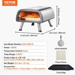 Electric Pizza Oven 12 In. Countertop Outdoor Pizza Oven Stainless Steel Pizza Maker With Pizza Stone And Spatula -Vevor sliver vevor pizza ovens gdktmsdpsldc999sev1 76 1000