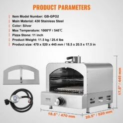 Portable Pizza Oven 13 In. Propane Powered Outdoor Pizza Ovenwith Thickened Cordierite Pizza Stone In Stainless Steel -Vevor sliver vevor pizza ovens tmspsl13ycmb1pulcv0 76 1000