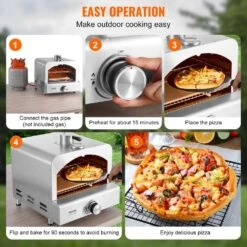 Portable Pizza Oven 13 In. Propane Powered Outdoor Pizza Ovenwith Thickened Cordierite Pizza Stone In Stainless Steel -Vevor sliver vevor pizza ovens tmspsl13ycmb1pulcv0 fa 1000