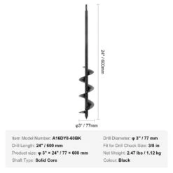 Auger Drill Bit For Planting 3 In. X 24 In. Garden Auger Drill Bit Spiral Drill Bit For Bulbs Planting And Holes Digging 16 Auger Drill Bit For Planting 3 In. X 24 In. Garden Auger Drill Bit Spiral Drill Bit For Bulbs Planting And Holes Digging -Vevor specialty garden tools lxzths3inch2kpxksv0 76 1000