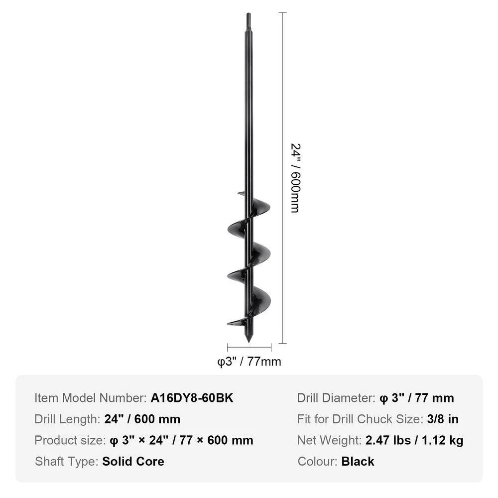 Auger Drill Bit For Planting 3 In. X 24 In. Garden Auger Drill Bit Spiral Drill Bit For Bulbs Planting And Holes Digging 9 Auger Drill Bit For Planting 3 In. X 24 In. Garden Auger Drill Bit Spiral Drill Bit For Bulbs Planting And Holes Digging - Image 7