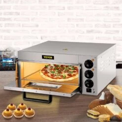 Commercial Pizza Oven 14 In. Single Deck Layer 1300-Watt Stainless Steel Electric Outdoor Pizza Oven With Stone & Shelf -Vevor stainless steel vevor pizza ovens lxbskx141110v8ifhv1 31 1000