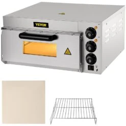 Commercial Pizza Oven 14 In. Single Deck Layer 1300-Watt Stainless Steel Electric Outdoor Pizza Oven With Stone & Shelf