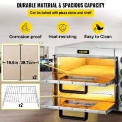 Electric Pizza Oven 14 In. Double Deck Layer Stainless Steel Outdoor Pizza Oven 1950 Watt Countertop Pizza Maker, Silver -Vevor stainless steel vevor pizza ovens lxbskx142110vhgguv1 44 1000